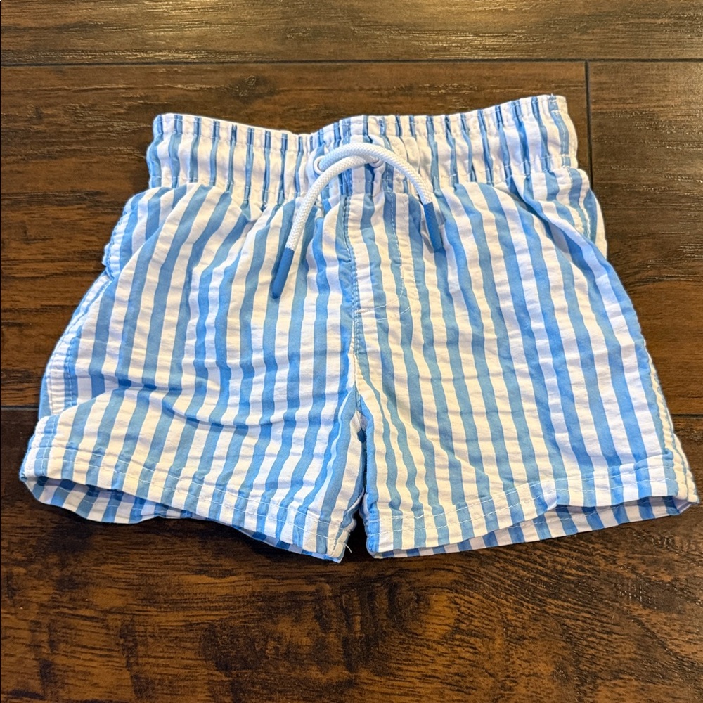 Blue and White Striped Kids Swim Shorts